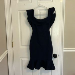 Navy off the shoulder wedding guest dress